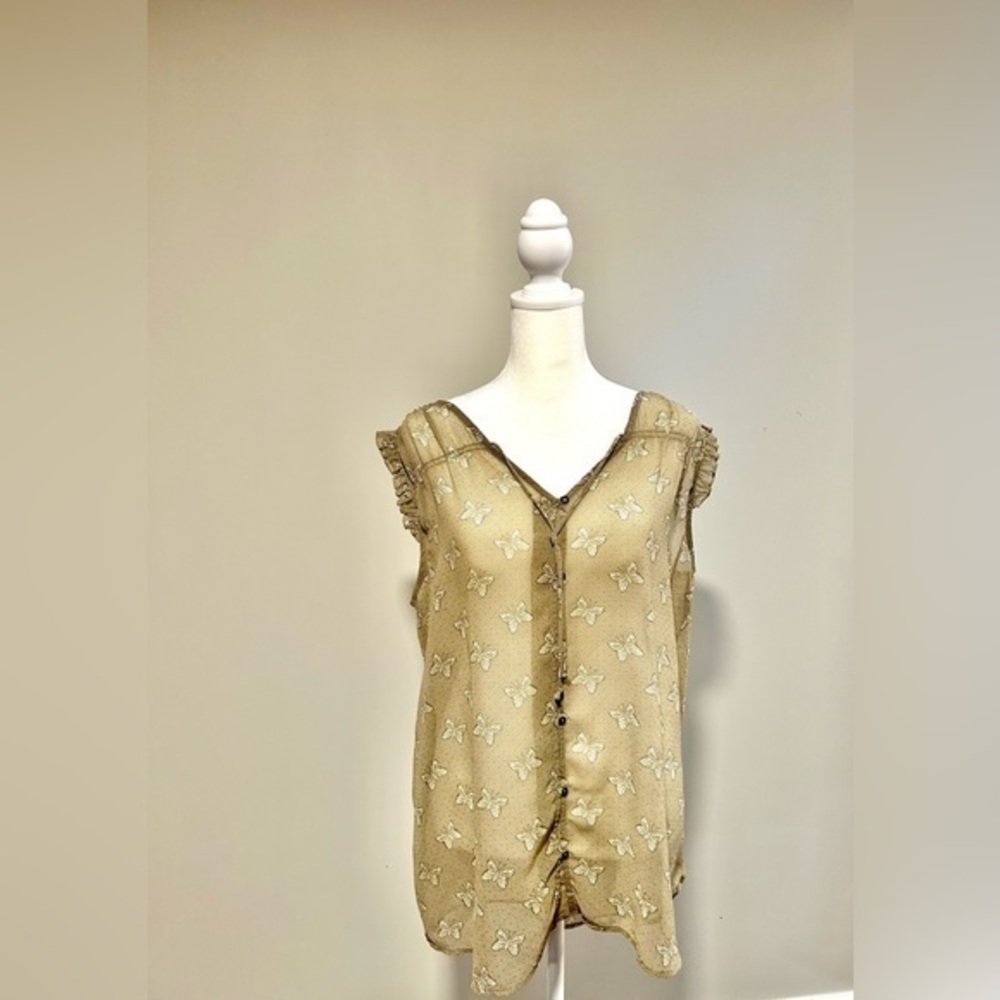WOMEN’S LARGE MATILDA JANE SHEER SLEEVELESS TOP | BUTTERFLY PRINT